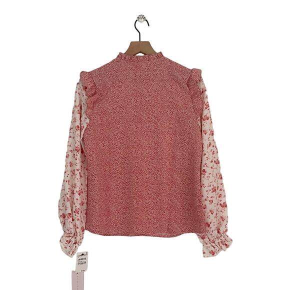 NEW Rachel Parcell Ruffle Detail Pink Floral Blouse Size Small Prairie Designer - Picture 3 of 7